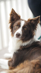 Beautiful chocolate and white border collie portrait