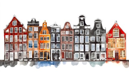 Fototapeta premium Houses in Amsterdam, watercolor
