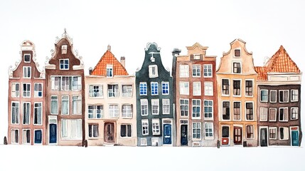 Fototapeta premium Houses in Amsterdam, watercolor