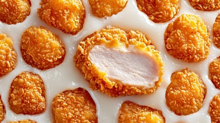 Crispy Golden Chicken Nuggets Delight A Close-Up View of Perfectly Fried Bites Indulge in the Irresistible Texture and Savory Flavor of These Delectable Treats Captured with Precision and Detail