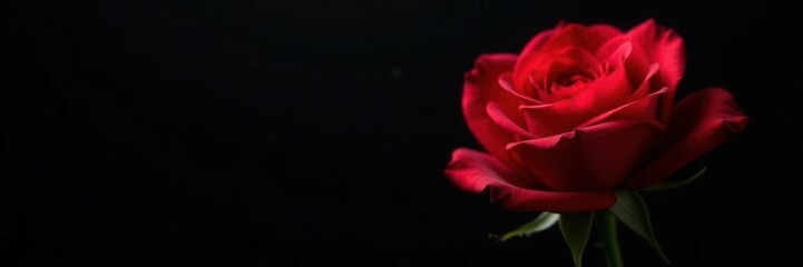 Naklejka premium Vibrant red rose against black, dramatic lighting, plant, petal, floral