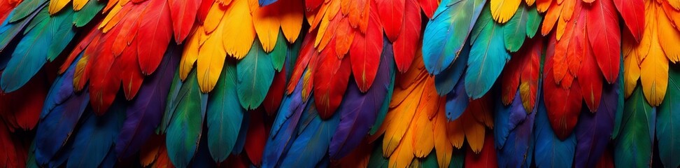 Obraz premium Close up of colorful bird feathers in a repeating pattern, texture, bird, wildlife