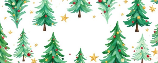 Obraz premium Watercolor fir seamless pattern, festive Xmas decor , snow, retro, celebration