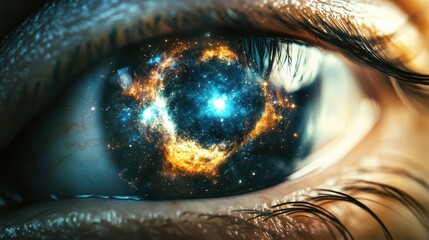 Cosmic Eye: A Universe Reflected in the Iris, Mystical Nebula in Human Gaze, Celestial Wonders Mirrored in the Pupil
