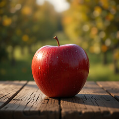 apple on a wooden table