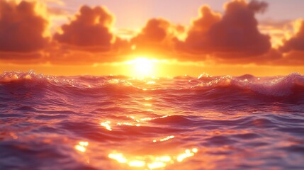 Obraz premium Warm sunset glows brilliantly on gently rolling ocean waves. AI Generated