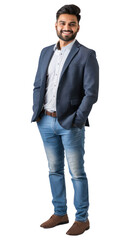 PNG Handsome Indian man standing smiling jacket.