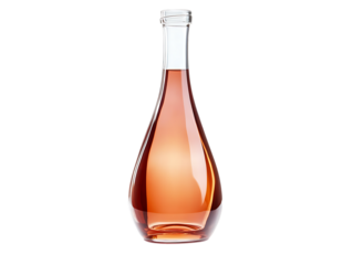 Elegant teardrop shaped rose wine bottle on black background. Refreshing summer drink.