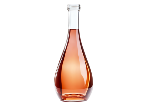Elegant teardrop shaped rose wine bottle on black background. Refreshing summer drink.