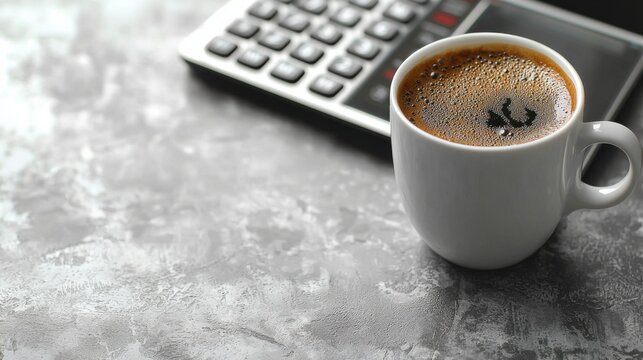 A minimalist personal finance concept featuring a neatly organized desk with a budget planner, calculator, coffee cup, and a smartphone displaying a financial tracking app - Powered by Adobe