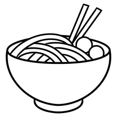 noodle with meatball on bowl with chopsticks icon vector illustration