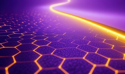 Obraz premium Glowing path on hexagonal grid, digital data flow