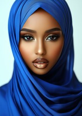 Naklejka premium A woman wearing a blue, glittery scarf that covers her face