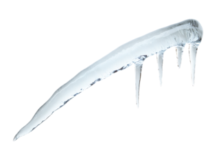 Transparent icicle isolated on black background. Winter, ice, freezing, cold weather concepts.