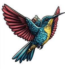 Fototapeta premium A hummingbird sits on a red flower, surrounded by more red blooms, giving the scene a vibrant and lively atmosphere. The bird and flowers together create a harmonious sense