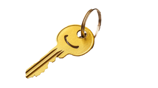  Golden Metal Keys on Keyring – Secure and Stylish Key Set on white background
