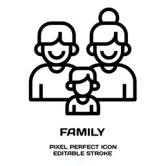 Family symbol, featuring an editable stroke outline icon isolated on white background flat vector illustration. Pixel perfect
