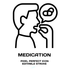 Medication symbol, featuring an editable stroke outline icon isolated on white background flat vector illustration. Pixel perfect