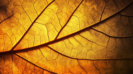 A close-up of a dried leaf showcasing intricate veins and an autumnal golden hue.