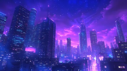 Obraz premium Image of a magnificent city and beautiful night sky, anime style
