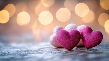 Fototapeta premium Pink hearts bokeh background Valentine's greeting card
