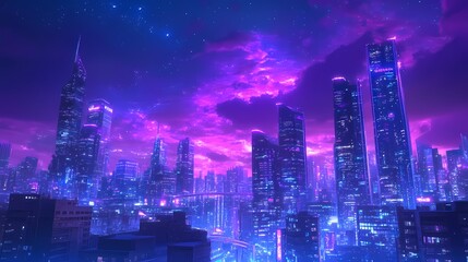 Obraz premium Image of a magnificent city and beautiful night sky, anime style