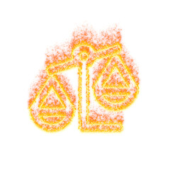 Burning icon balance scale left on transparent background. Flames and small fire