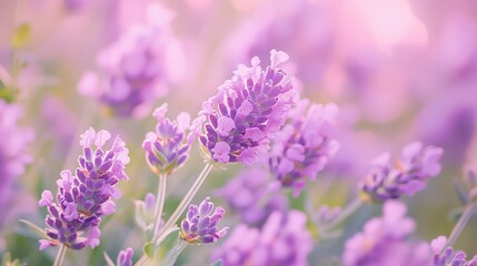 Obraz premium Blooming lavender field, sunset glow, Provence, France, summer postcard