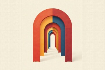 Fototapeta premium Vibrant colored archways receding into a bright, minimalist background, suggesting a pathway to a hopeful future