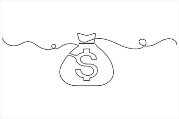 Dollar sign icon one line drawing and isolated continuous outline vector illustration