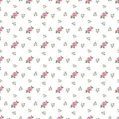 Seamless floral pattern with  a bouquet of pink roses on a white background. Ideal for delicate look, wedding project, birthday, summer dress, children party,  bed linen, gifts, handmade projects