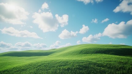 Fototapeta premium Sunny day, rolling green hills, idyllic landscape, website background