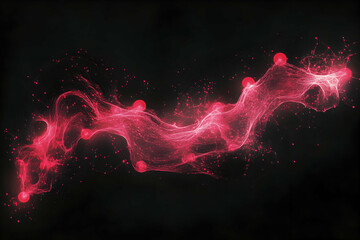 Abstract Red Network Connection with Glowing Orbs on Black Background