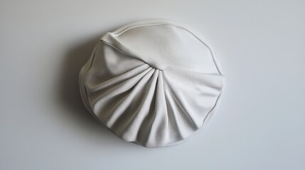 White fabric draped circle, wall art, minimalist studio, clean background, home decor