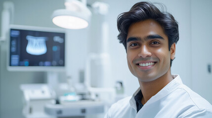 Indian young male with fair skin smiling confidently with a look of full satisfaction after successful hair growth