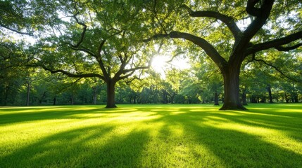Obraz premium Lush parkland bathed in sunlight