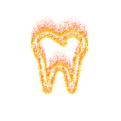 Burning icon tooth on transparent background. Flames and small fire