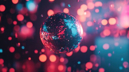 Disco ball spinning, vibrant lights, party background, festive event