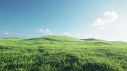 Fototapeta premium Sunny green hills landscape, clear sky, idyllic pasture, nature background, website banner