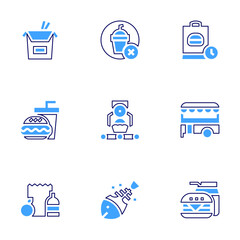 Food icon set. Bold line style. Duotone colors. Editable stroke. food truck, leftover, factory, fast food , food delivery , no food , chinese food