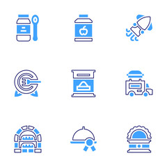 Food icon set. Bold line style. Duotone colors. Editable stroke. squid, oven, food truck, canned food, food tray , baby food , food , healthy food