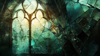 Fototapeta premium Dark Stained Glass Illuminated by Moonlight 