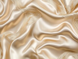 Obraz premium Seamless intricate golden lace motifs on soft ivory satin, refined bridal luxury pattern, sophisticated feminine elegance, high-end romantic decorative beauty