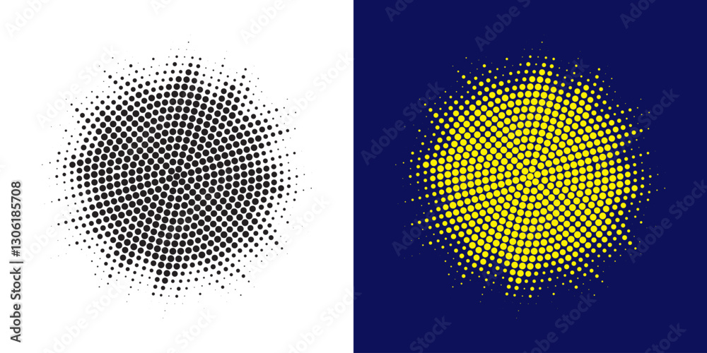 Fototapete Set of black halftone grunge circle. Vector modern dots halftone arts. Halftone circle frame background set. Round border Icon using halftone random circle. Grunge circular stain. Vector illustration.
