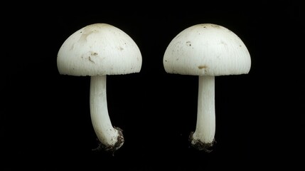 Two brown mushrooms are photographed up close, set against a dark backdrop, highlighting the art of food photography