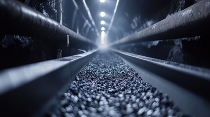 Mine Conveyor Belt Transports Ore Underground