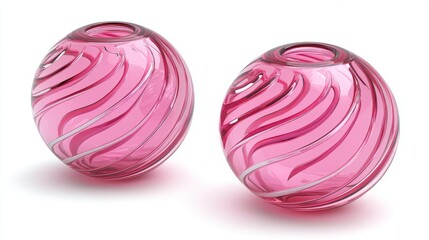 Fototapeta premium Two pink glass spheres captured in a studio, set against a white background, designed abstractly for use as a website banner