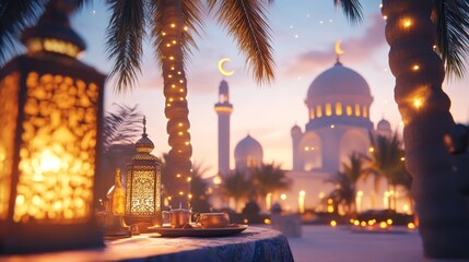 Ramadan Lantern Festive Mosque Sunset