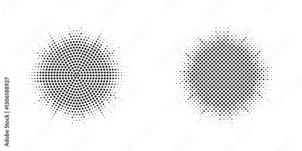 Fototapete Set of black halftone grunge circle. Vector modern dots halftone arts. Halftone circle frame background set. Round border Icon using halftone random circle. Grunge circular stain. Vector illustration.