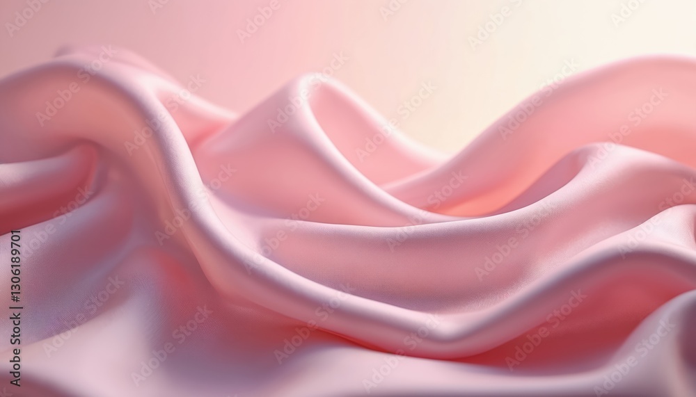 Poster close-up of flowing soft pink satin fabric in gentle waves. delicate romantic visual texture backgro